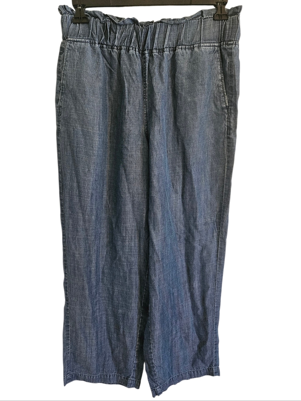 Loft Lyocell Chambray Blue Paperbag Scrunch Waist Blue Lightweight Pants Sz M